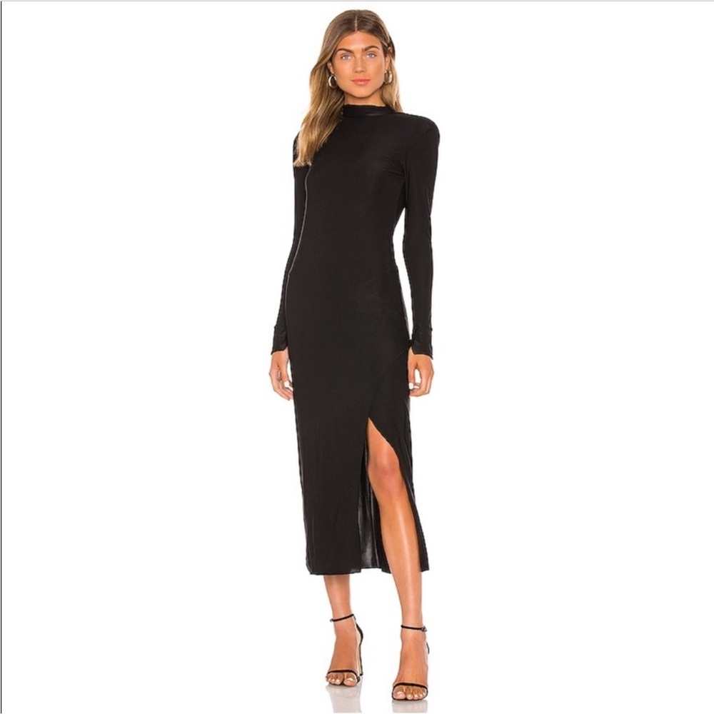 HAH Southern Lady Dress in Noir Size Medium Open Back MockNeck Padded Shoulders